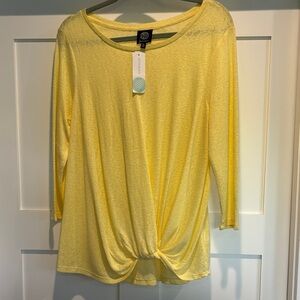 Bobeau Yellow Long Sleeve Twist Top